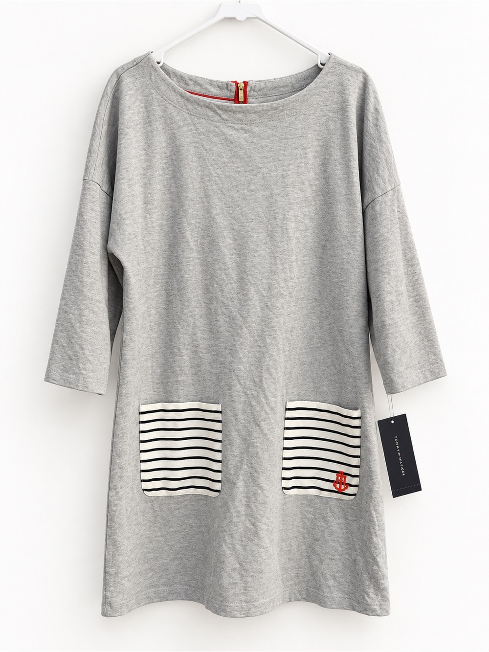 Tommy Hilfiger Gray Striped Pocket Tunic Dress | Large | NWT